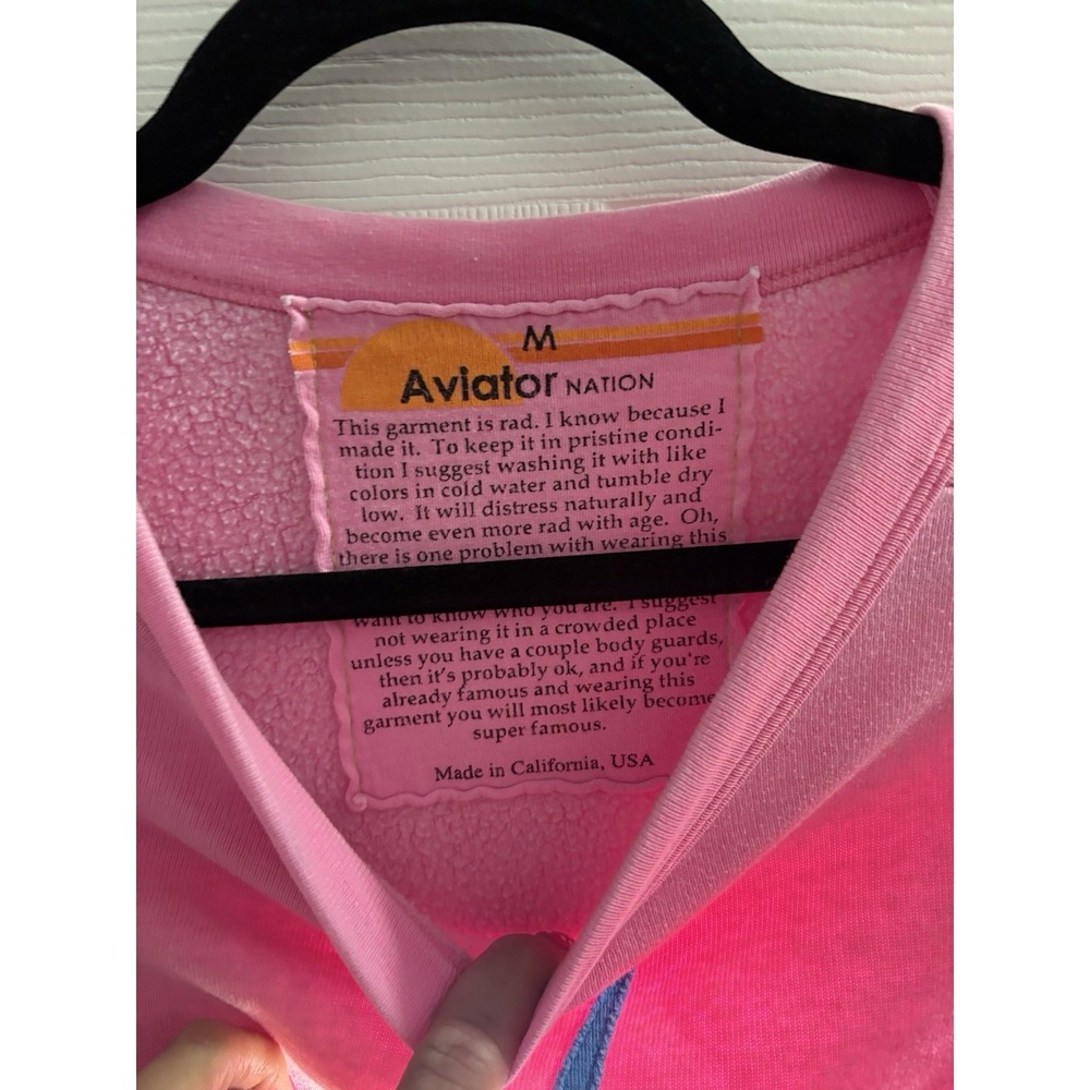 Aviator Nation Bolt Chevron Stripe Sweatshirt Crewneck USA Womens Med Pink SPOTS - Picture 6 of 7